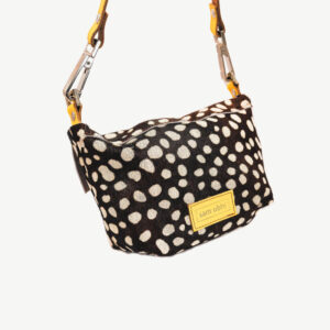 Chocolate White Dot Print AVA Bag with Yellow/Gold Logo