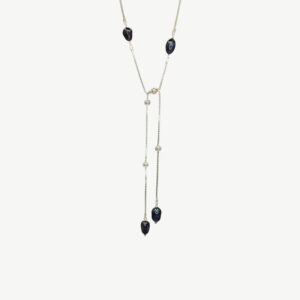 Box & ball chain necklace with cultured black pearls
