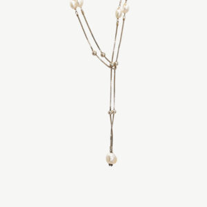 Box & ball chain necklace with cultured pearls