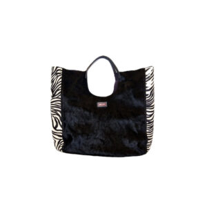 Solid Black Hair Cow Hide With Zebra Print Side Panels & Black Logo